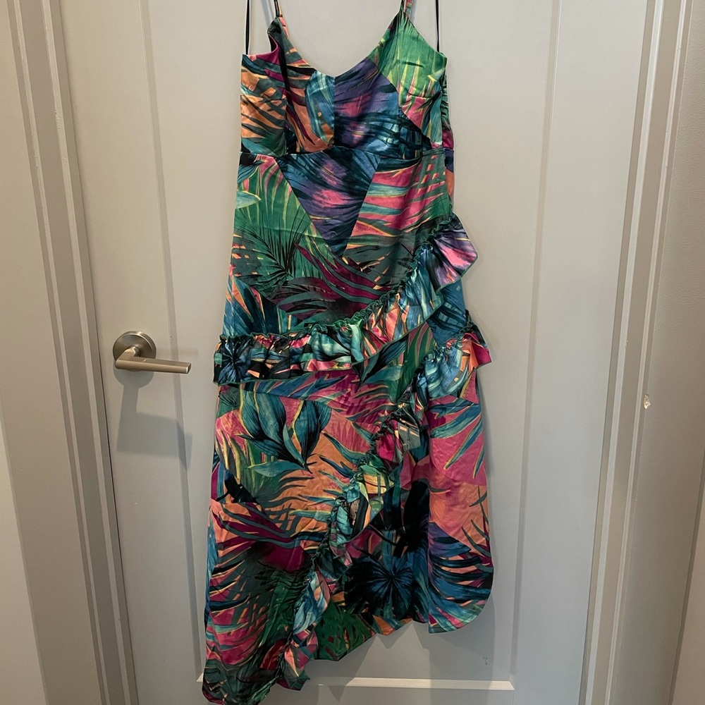 Tropical Print Asymmetrical Dress